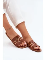 Plážové Dámské Pantofle Se Zlatým Detailem Camel Noroti