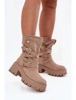 Dámské boty na robustním podpatku s přezkami a páskem béžové Nerelisa