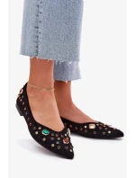 Dámské baleríny zdobené krystalky Valena – černé Dámské baleríny zdobené krystalky Valena – černé