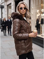 Dámská zimní prošívaná bunda s kapucí, hnědá, FashionStreet TY5757 Dámská zimní prošívaná bunda s kapucí, hnědá, FashionStreet TY5757