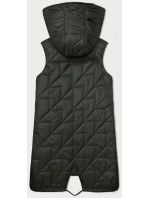 Prošívaná dámská vesta v khaki barvě s asymetrickou spodní částí S'West (B8237-11)