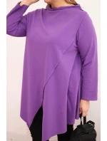 Dámská bavlněná blůza Plus Size asymetrická s ohrnovaným rukávem fialová