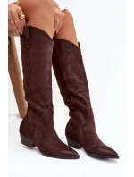 Eko Semišové Kozačky Dámské Na Podpatku Čokoládové Jenaya