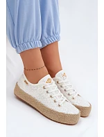 Krajkové tenisky espadrilky na platformě Lee Cooper LCW-26-31-4326 Bílé