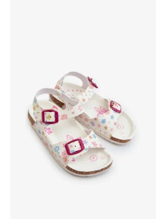 Dětské sandály s květinami a přezkami bílé Memoria