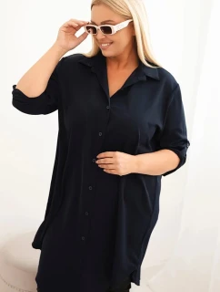 Dámská košilová šaty Plus Size s delším zadním dílem a ohrnovacími rukávy granátová