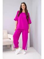 Dámský máslový komplet z viskózy mikina a kalhoty s lampasy tmavě fialový