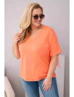 Dámská bavlněná halenka Plus Size s výstřihem do V a střapci na zádech lososová