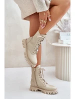 Kožené botky worker s přívěsky na zip CheBello 4553 Béžové