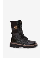 Lakované workery dámské s zlatým detailem zateplené černé Dorialine