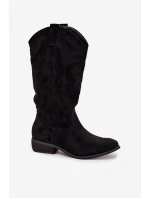 Kozaki Cowboyové na nízkém podpatku z eko semiše černé Cherrie
