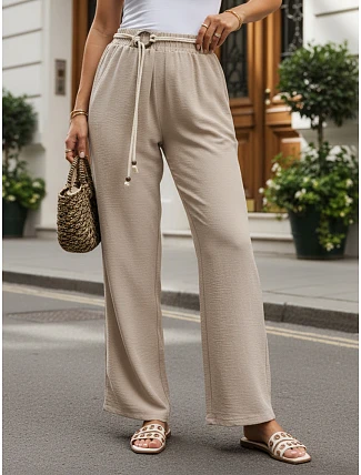 Dámské kalhoty s širokými nohavicemi, béžové, FashionStreet UY3074 Dámské kalhoty s širokými nohavicemi, béžové, FashionStreet UY3074