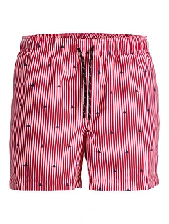 Jack&Jones pánské plavky JWHARUBA SWIM PRINTS SHORTS 12206537 TRUE RED STRIPES