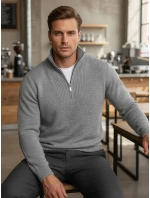 Pánský zateplený svetr se stojáčkem světle šedý FashionStreet WX2353