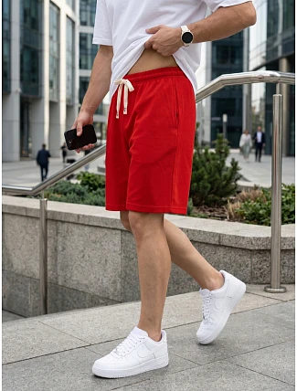 Pánské červené teplákové kraťasy FashionStreet SX2637 Pánské červené teplákové kraťasy FashionStreet SX2637