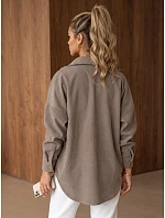 Dámská oversize košilová bunda z kordového materiálu, béžová, FashionStreet TY6057 Dámská oversize košilová bunda z kordového materiálu, béžová, FashionStreet TY6057