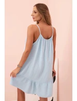 Dámská mušelínová šaty na ramínkách s volánem modrá Dámská mušelínová šaty na ramínkách s volánem modrá
