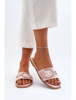 Lesklé Dámské Žabky S Ozdobou Růžové Taleci