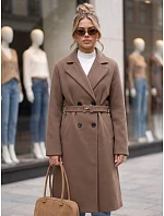 Elegantní dámský dvouřadý kabát s páskem Fango FashionStreet NY0790 Elegantní dámský dvouřadý kabát s páskem Fango FashionStreet NY0790
