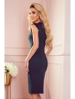 382-1 Přiléhavé šaty s výstřihem - BOTTLE GREEN