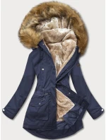 Tmavě modro-béžová dámská zimní bunda parka (m-21356) Tmavě modro-béžová dámská zimní bunda parka (m-21356)