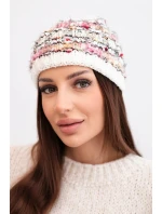 Dámská zimní čepice s barevným vláknem a elastickým stahováním K352 ecru+růžový neon+camelový