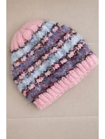 Dámská zimní čepice s barevným přízí a elastickým stahováním K352 jasně růžová+fialová+modrá