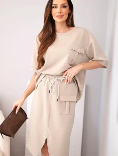 Dámský komplet s halenkou a midi sukní máslový fango