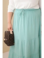 Dámská bavlněná mušelínová sukně Plus Size s volánem a gumou tmavě mentolová