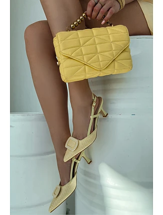 Dámské sandály na podpatku s ozdobným prvkem Žluté Eslina