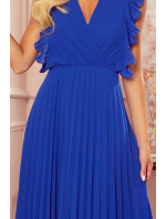 Plisované šaty s volánky a výstřihem Numoco EMILY - modré