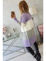 Pruhovaný svetr fialová+ecru