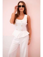 Dámská kombinéza bez rukávů s širokými nohavicemi a ozdobnými knoflíky ecru Dámská kombinéza bez rukávů s širokými nohavicemi a ozdobnými knoflíky ecru