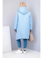 Dámská bunda Plus Size prošívaná s kapucí a sportovními manžetami modrá
