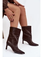 Dámské kotníkové boty na jehlovém podpatku z eko kůže Norell – čokoládové Dámské kotníkové boty na jehlovém podpatku z eko kůže Norell – čokoládové