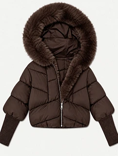 Oversize bunda zimní dámská s kožešinou čokoládová z hnědým kožešinou (B6085-14014)