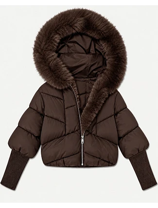 Dámská zimní bunda oversize s kožešinou, čokoládová s hnědou kožešinou (B6085-14014) Dámská zimní bunda oversize s kožešinou, čokoládová s hnědou kožešinou (B6085-14014)
