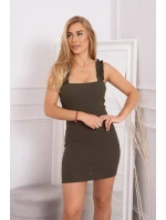 Šaty bez ramínek s volánkem khaki Šaty bez ramínek s volánkem khaki