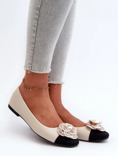 Dámské baleríny z ekologické kůže s ozdobným detailem béžové Divinella