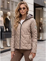 Dámská přechodová bunda s kapucí v barvě kamelové od FashionStreet TY5774 Dámská přechodová bunda s kapucí v barvě kamelové od FashionStreet TY5774