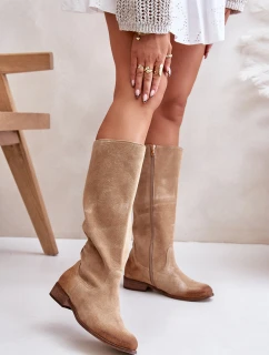 Semišové Kozačky Do Poloviny Lýtka Na Zip Bežové Lewski 3616