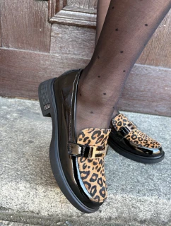 Kožené Lakované Mokasíny Leopard Vinceza 66790 Černé
