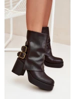 Dámské Botky Na Podpatku S Přezkami Čokoládové Marena