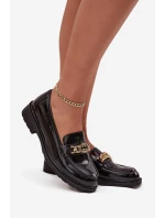 Lakované dámské mokasíny se zlatým ozdobným S Bar ski HY52 539 černé Lakované dámské mokasíny se zlatým ozdobným S Bar ski HY52 539 černé