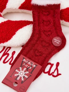 Dětské vánoční ponožky srdíčka alpaka vlna červené