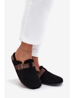 Dámské pantofle s kožíškem typu beránek – černé Lorivine