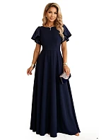 694-4 MIRELLA Elegantní maxišaty s rozšiřujícím se střihem a flitrovými rukávy – tmavě modré 694-4 MIRELLA Elegantní maxišaty s rozšiřujícím se střihem a flitrovými rukávy – tmavě modré
