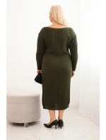 Dámská svetrková šaty Plus Size s mohair oversize s kapsou khaki