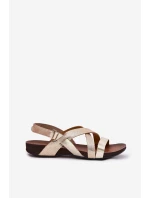 Ploché Kožené Sandály Dámské Zazoo 40032 Zlaté Ploché Kožené Sandály Dámské Zazoo 40032 Zlaté