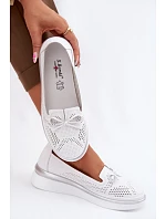 Kožené Prodyšné Polobotky Na Platformě S.Barski LR61-7043 Bílé